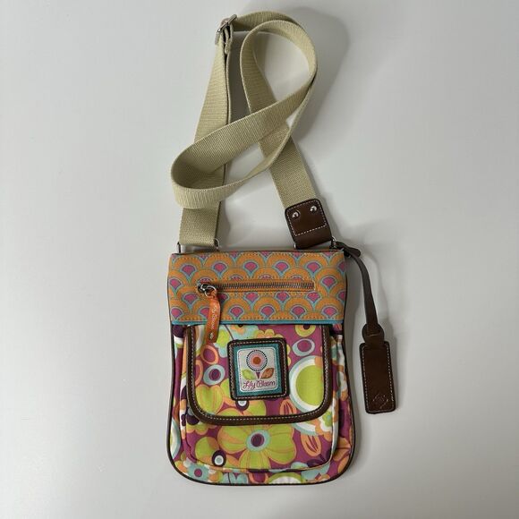 Lily Bloom Crossbody Purse Shoulder Bag 2 Tone Floral Leather Accent Flap Pocket - Picture 13 of 16